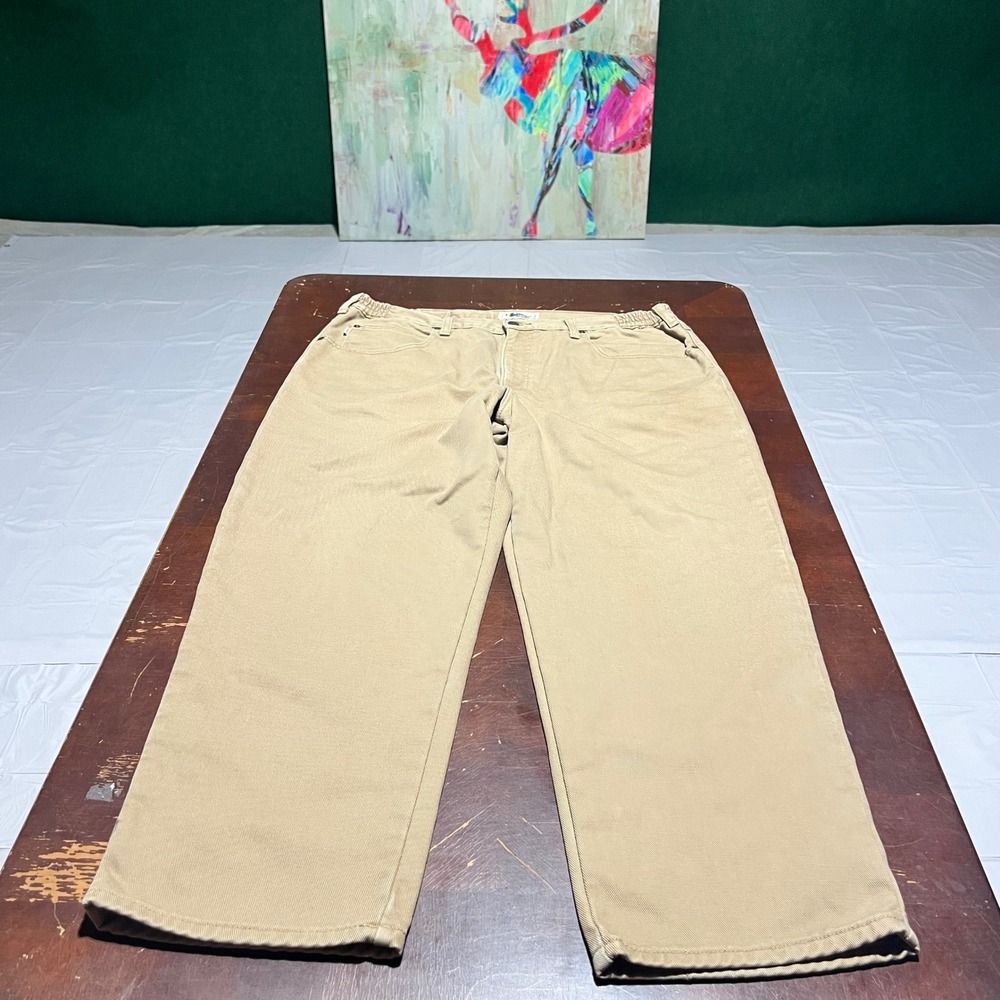 LL Bean Mens Comfort Waist Flannel Lined Chinos Tan Cotton Pants 38x29